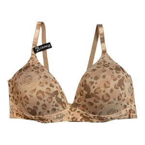 NWT Catherine Malandrino Beige Camo Floral Bra Size 44D Soft Cup Deep Plunge